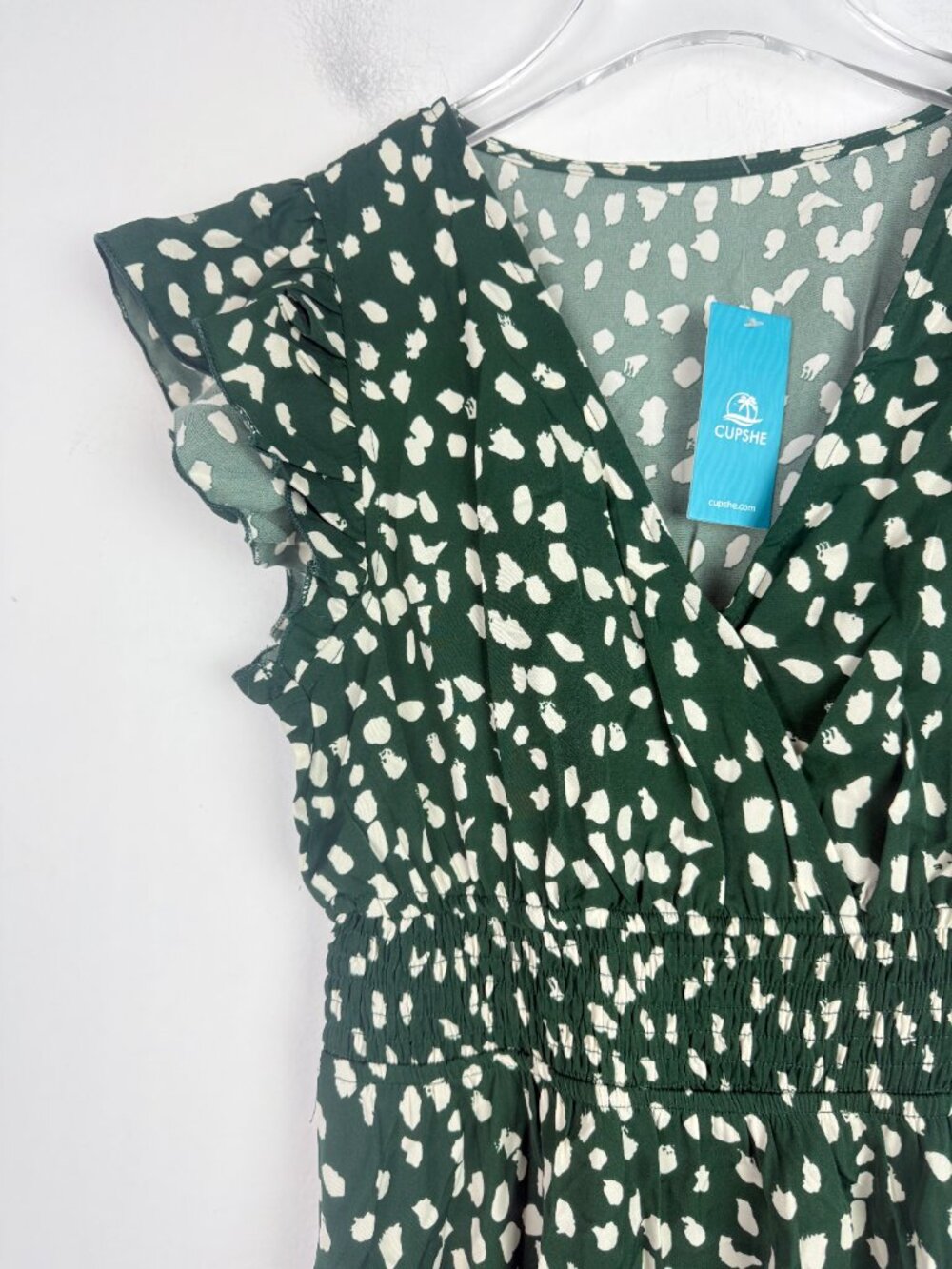NWT Cupshe Olive Irregular Polka Dot Flutter Sleeve Midi Dress Size Small S NEW - Picture 3 of 9